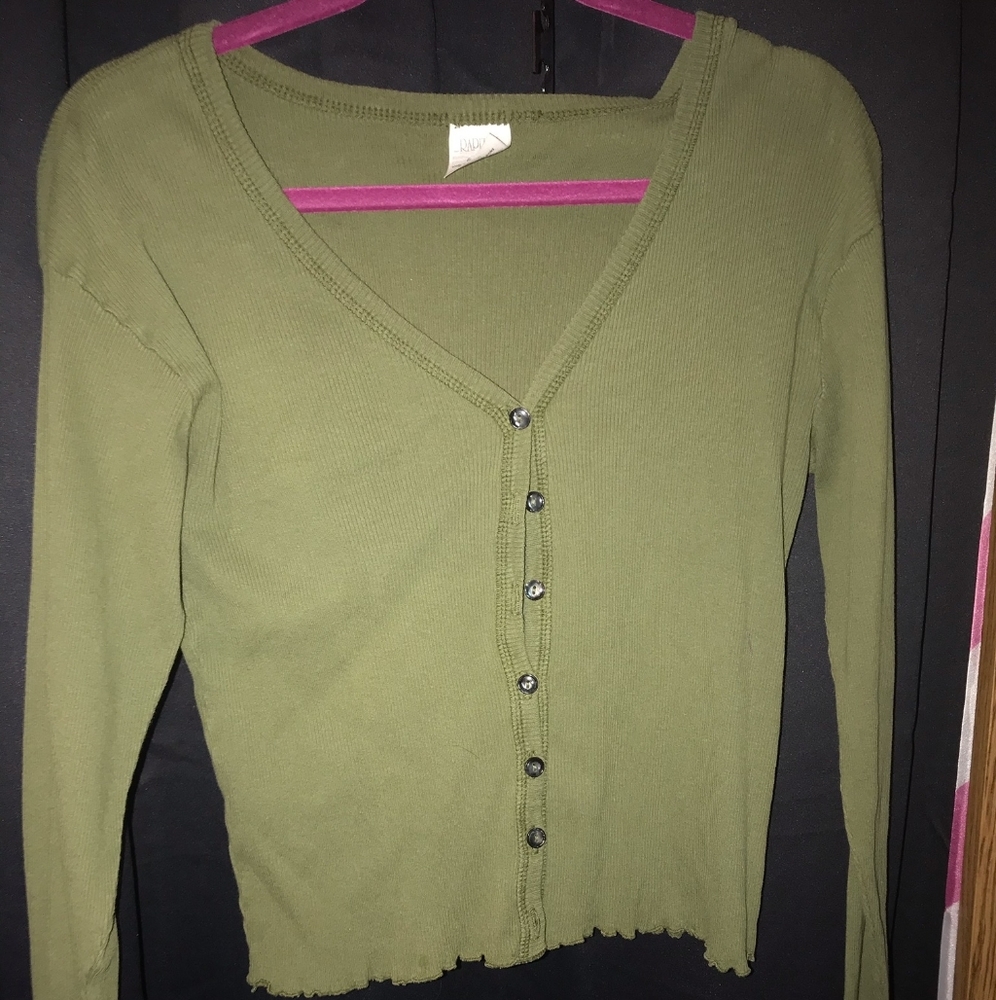 Olive green button up cardigan